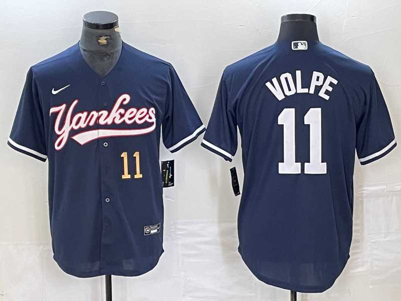 Men%27s New York Yankees #11 Anthony Volpe Number Navy Cool Base Stitched Baseball Jersey->new york yankees->MLB Jersey